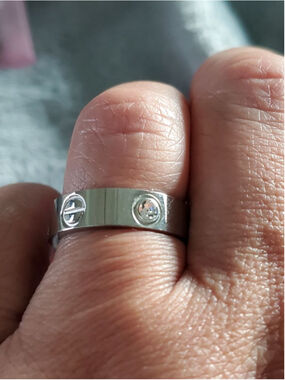 Silver Love Ring with Clear Stones size 10